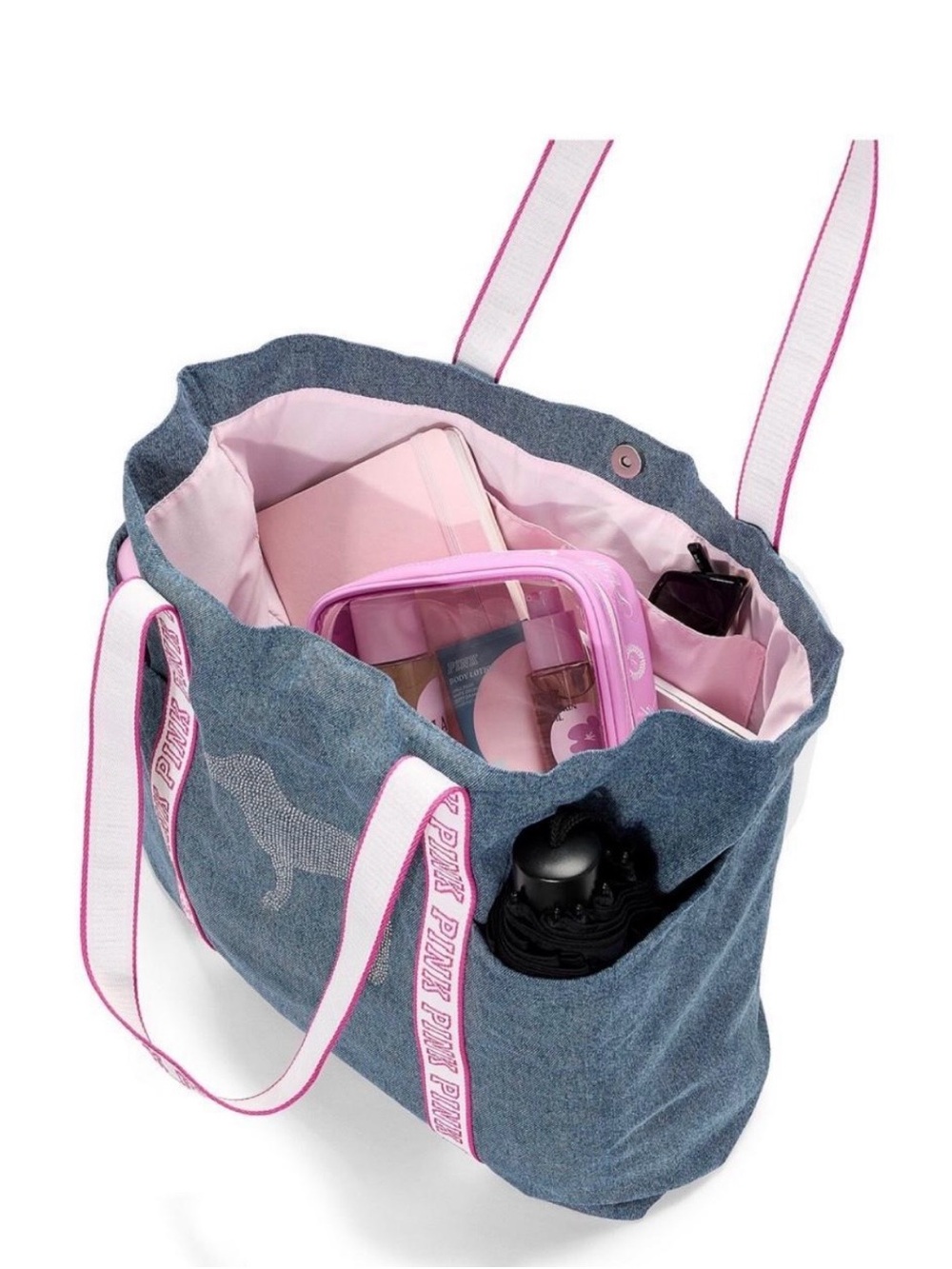 PINK Victoria's Secret Denim Tote with Pink Trim and Logo